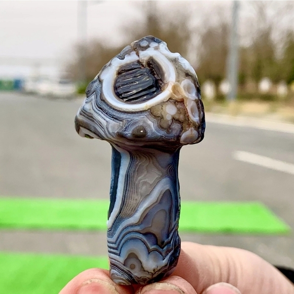 40G RARE Natural Blue Gobi Agate Eye Gemstone Hand Carved Mushroom Madagascar - Picture 3 of 13